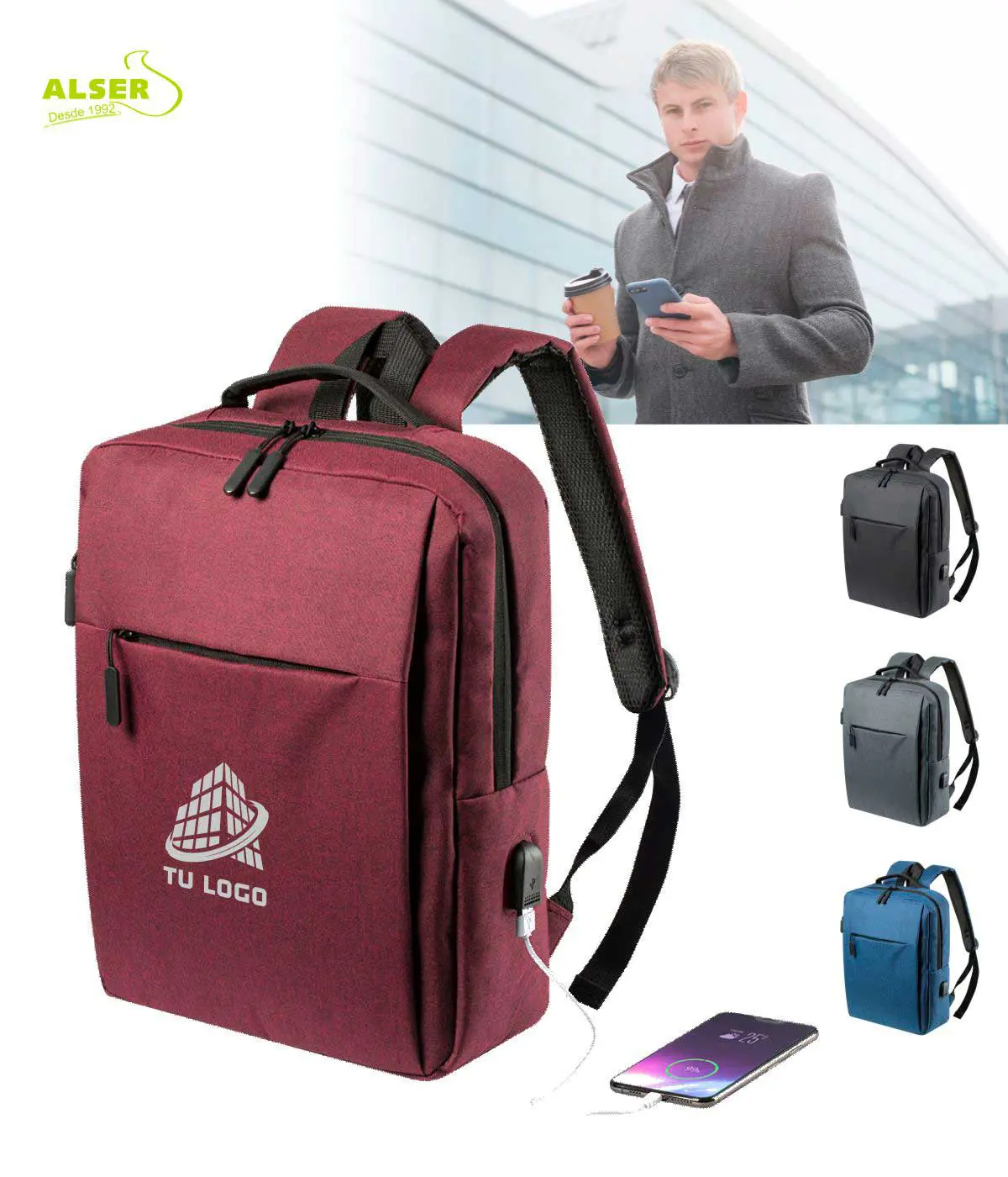 mochila porta laptop con conector usb