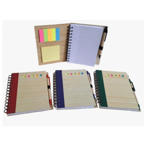 libreta de bambu con posit y lapicero