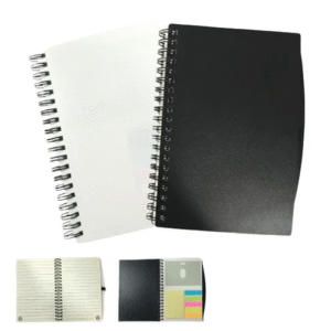 libreta o cuaderno PVC de plastico anillado con posit y porta tarjetas