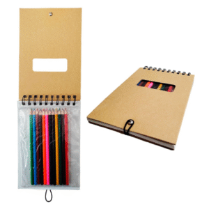 libreta ecologica anillada con set de lapices de colores