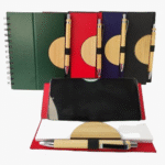 libreta ecologica porta celular en tapa dura y lapicero de bambu