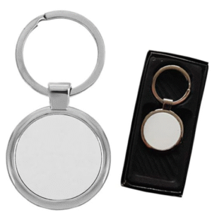 llavero metalico circular con estuche negro