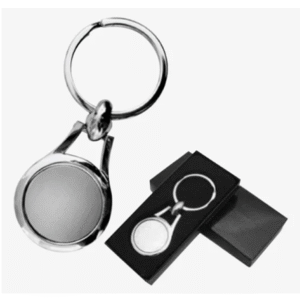 llavero metalico redondo con estuche negro