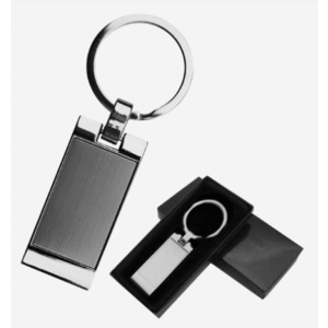 llavero metalico rectangular con estuche de carton