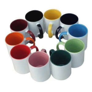 taza recta de ceramica con interior y asa de colores de 11 onzas
