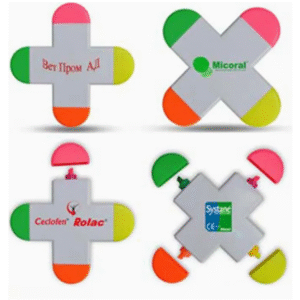 resaltador cruz con 4 puntas de resaltadores de colores con logo personalizado