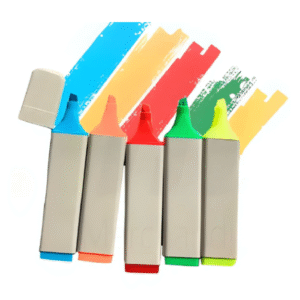 Resaltador grueso con tapa en material de fibra de trigo en colores: Rojo, verde, amarillo, azul y anaranjado.