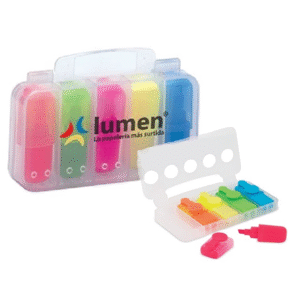 resaltador maletin de 5 colores con logo personalizado