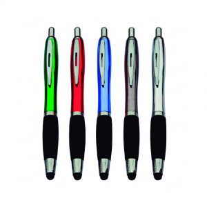 lapicero plastico con touch y clip metalico, punta de jebe
