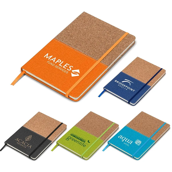 libreta de corcho y pu con separador y liga ajustable en allpublicidad