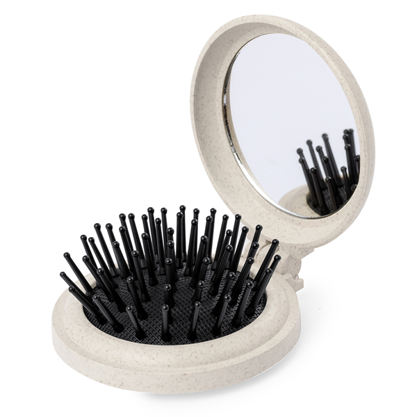 espejo circular con cepillo de fibra de trigo en allpublicidad