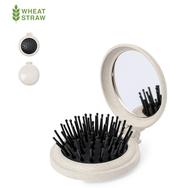 espejo circular con cepillo de fibra de trigo en allpublicidad