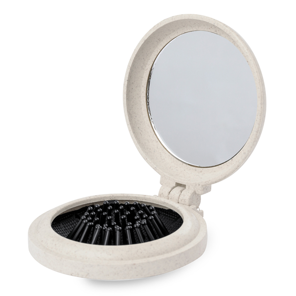 espejo circular con cepillo de fibra de trigo en allpublicidad