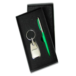 kit de llavero metalico y lapicero verde con cajita negra de regalo en allpublicidad