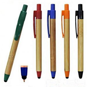 Lapicero bambu con touch y clip de plastico.