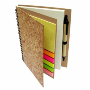 libreta de corcho anillada con posit y lapicero ecologico en allpublicidad