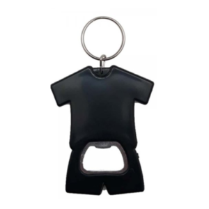 llavero plastico con destapador en color negro modelo camiseta futbol en allpublicidad