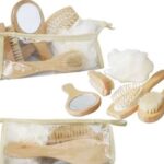 set de madera de baño, incluye esponja, cepillo, espejo y neceser en allpublicidad