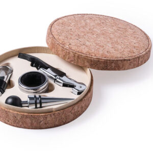 set de vino circular de material de corcho y accesorios de acero inoxidable en allpublicidad.com.pe