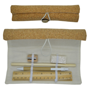 set de escritorio de corcho con regla, lapiz, tajador, lapicero y borrador en allpublicidad.com.pe