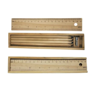 set de escritorio de madera con 12 colores largos y regla en caja de madera en allpublicidad.com.pe
