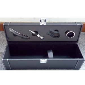 set de vino baul de cuerina de 05 piezas en acero inoxidable en allpublicidad.com.pe