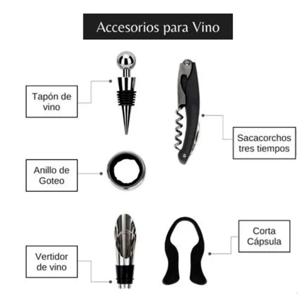 set de vino forma de botella de 5 piezas de acero inoxidable en allpublicidad.com.pe