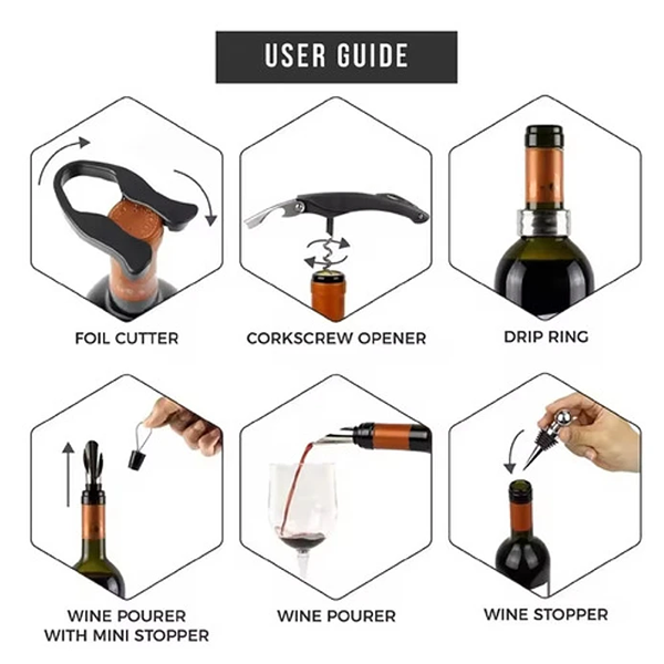 set de vino forma de botella de 5 piezas de acero inoxidable en allpublicidad.com.pe