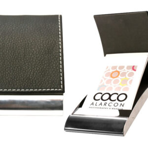 tarjetero metalico biocuero vertical con interior de pana en allpublicidad