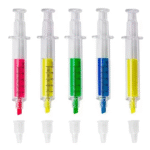 resaltador jeringa en colores: Rosado, amarillo, azul y verde