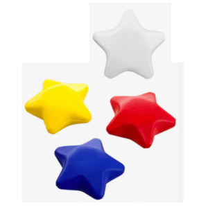 estrella antiestres de colores: Amarillo, azul, rojo y blanco
