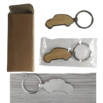 llavero metalico con bambu en forma de auto y estuche de carton